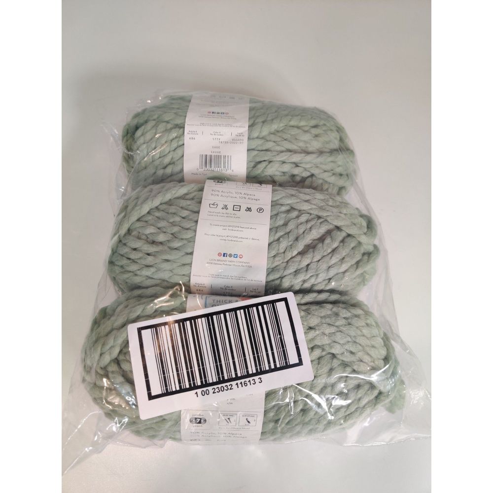 Touch Of Alpaca Thick & Quick Lion Brand Yarn Jumbo 7, Sage, 3 pack Lot - Picture 10 of 10